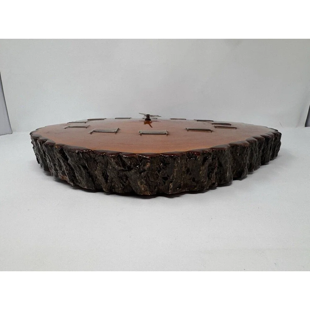 Vintage Live Edge Wood Slice Wall Clock Roman Numerals 15x16 Tested